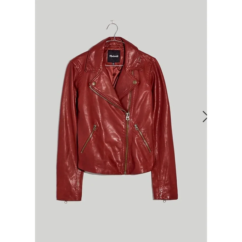 Madewell $525 Washed Leather Motorcycle Jacket Dusty Redwood Size M NC112 - Picture 1 of 15